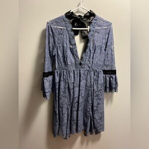 Free People Blue Lace Dress with Black Accents